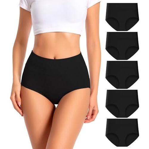 dmuveo Womens Cotton High Waisted Underwear Full Coverage Panties Ladies Briefs Multipack (Regular & Plus Size)