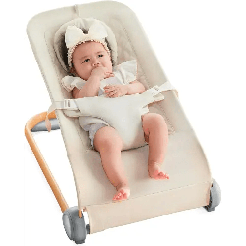 Fodoss Baby Bouncer, Portable Bouncer Seat for Babies, Ergonomic Design Baby Bouncer Chair, Baby Bassinet for Infants, Beige