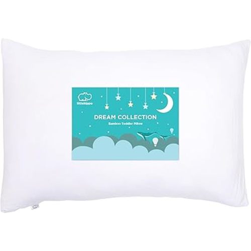 LittleHippo Toddler Pillow (13x18) with Viscose Derived from Bamboo Pillowcase - Hypoallergenic Toddler Pillow for Sleeping, Kids Pillow, Travel Pillows, Mini Pillow, Toddler Bed Pillow (White)