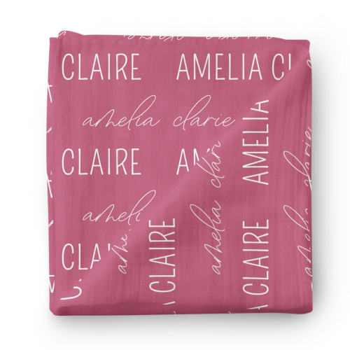 Personalized Dusty Rose Baby Name Swaddle Blanket