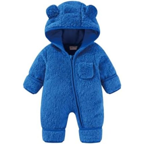 AiWMGL Newborn Baby Bear Outfit With Fold-Over Mittens and Footies Girls Boys Winter Fleece Clothes Hooded Romper Snowsuit