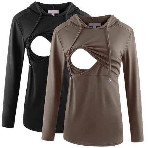 Bhome Nursing Shirt Long Sleeves Hoodie Breastfeeding Top Sweatshirt