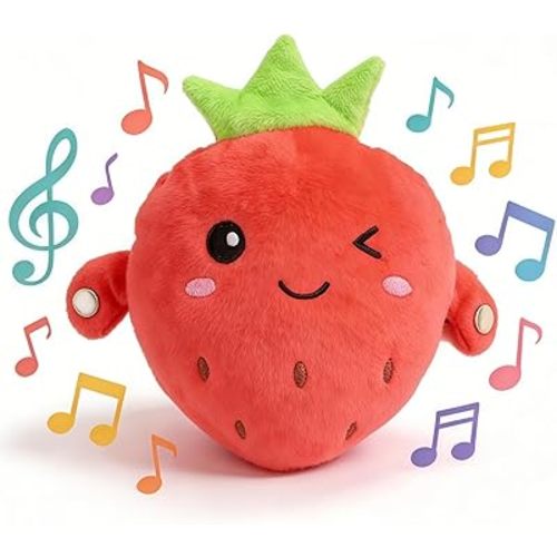 Soft Plush Musical Sensory Toy, Interactive Plush Toy with Sounds, Skin Touch Activated Sound Doll, Dual Mode Educational Toy, Fruit Style Gift for Baby Kids Boys Girls All Ages(Pink Strawberry)