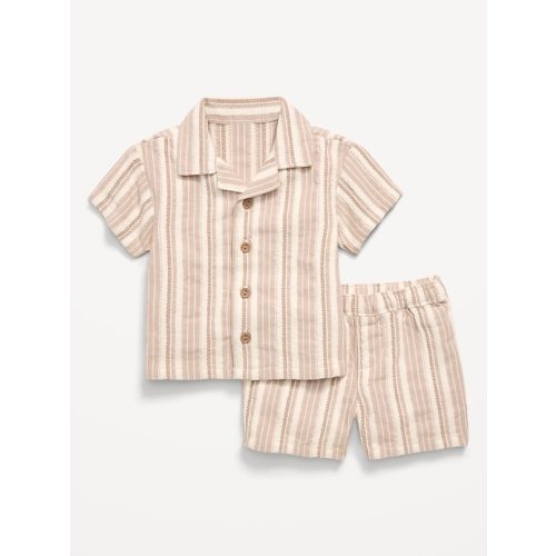 Short-Sleeve Textured Striped Shirt and Shorts Set for Baby