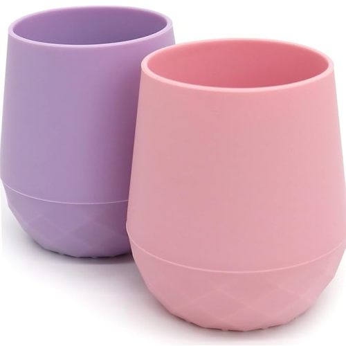 Silicone Training Cups for Babies 4 Months+ | 2 pack Tiny Transition Cup for Baby Girl Gift, Baby Water Cup for 6-12 Months, Toddler Open Cups 2oz, Baby Essentials for BLW (Lilac Blush)