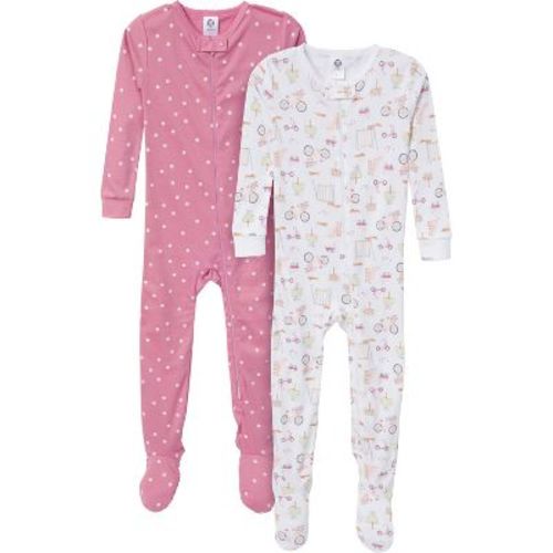 Gerber Baby Girls' Snug Fit Footed Pajamas, 2-Pack, Playtime, 0-3 months