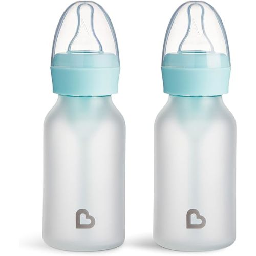 Munchkin Bond Silicone Coated Glass Baby Bottles - Anti-Colic Feeding, 4 Ounce, 2 Pack, Blue