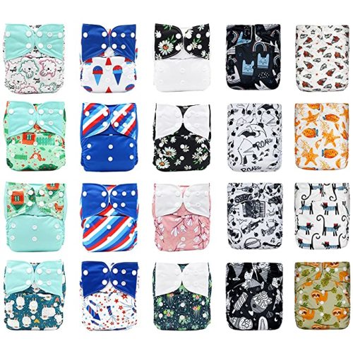 Kawaii Baby Pocket Cloth Diapers Pack of 20 – One Size Printed Snap Shells – Spring Sunshine Theme – Washable, Reusable Diaper Cloths, 8–36 lbs #718