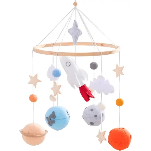 Baby Crib Mobile for Boys Girls | Felt Space Nursery Mobile Wooden Mobile for Crib | Astronaut Space Theme Nursery Bed Decoration Baby Mobile for Crib | Gift for Newborn Nursery Decor