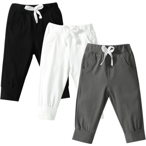 DREAM BUS Pack of 3 Toddler Jogger Pants with Pocket Toddler Boy Sweatpants Baby Boy Pants Infant Newborn Leggings