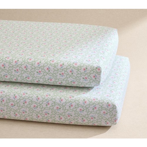 Hill House Home Clematis Scallop Floral Organic Crib Fitted Sheet