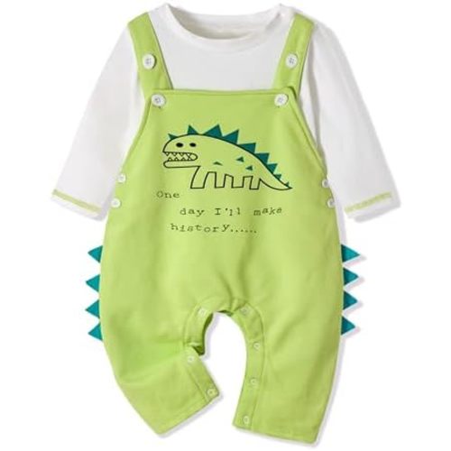 Volunboy Baby Boy Clothes Toddler Long Sleeve Romper Overalls 2Pcs Newborn Bodysuit Infant Dinosaur Suspender Pants Set