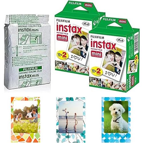 Fujifilm Instax Mini Instant Film,10 Sheets×5 Pack(Total 50 Shoots) Bundled with Tudak Photo Magnet Frames [Bulk Packaging]