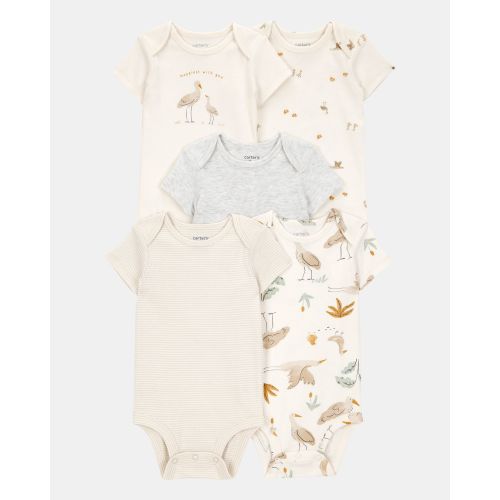 Baby 5-Pack Striped Birds Short-Sleeve Cotton Bodysuits - Ivory | Carter's
