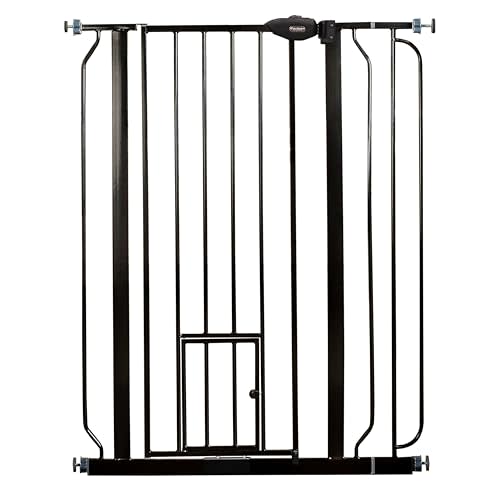 Carlson 36" Extra Tall Walk Through Dog Gate for Doorways & Bottom of Stairs, Metal Pet Gate with Small Pet Door, Expands 29.5”–36.5”, Black