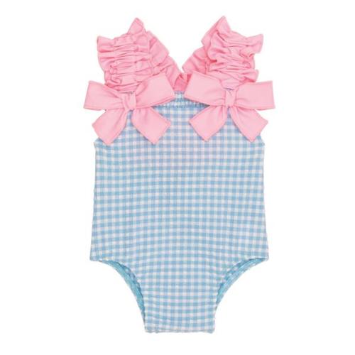 Blue Checker Crinkle Swimsuit for Babies 3–6 Months | Mud Pie