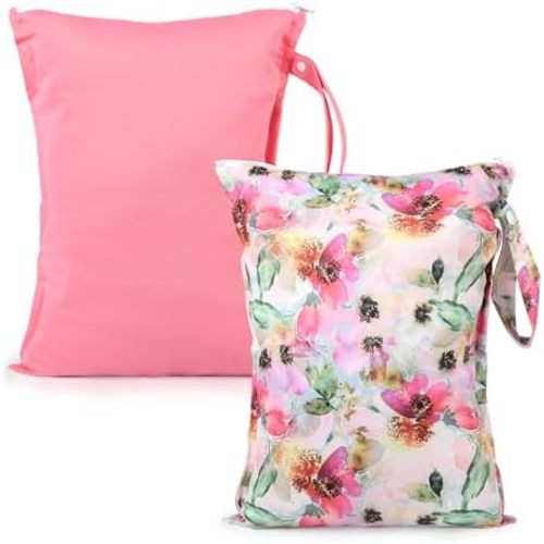 Mess-Proof Waterproof Wet Dry bag,2 Pack Reusable,Wet Bags for Swimsuits & Baby Clothes,Leakproof Wet bag for Travel & Diaper Changes for Baby-Floral