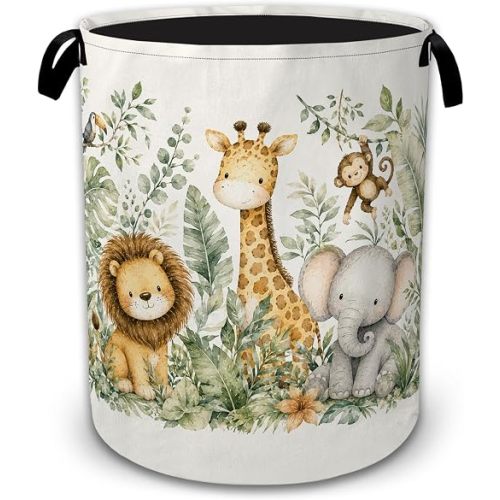 Safari Cute Animal Large Clothes Hamper, Portable Collapsible Laundry Basket with Handles, Freestanding Storage Bin for Bedroom Bathroom Dorm Laundry Room