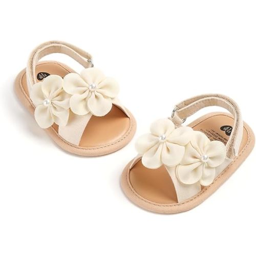 GDSDYM Infant Baby Girls Summer Sandals with Flower Bowknot Soft Sole Wedding Dress Flats Newborn First Walkers Crib Dress Shoes