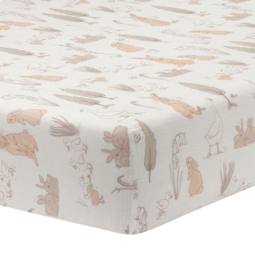Lambs & Ivy Signature Bunny Hop Organic Cotton Muslin Baby Fitted Crib Sheet