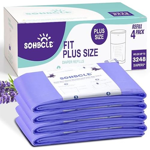 Diaper Pail Refill Bags Compatible with Dekor Plus Diaper Pail Refills 4 Pack Extra 14% Length,Holds up to 3248 Diapers,Extra 30% Thickness Powerful Odor Eliminate Lavender Scent for Baby/Adult