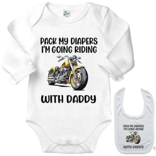 Pack Diapers going Riding W Daddy -Motorcycle Baby Newborn bodysuit Onesie & Blb