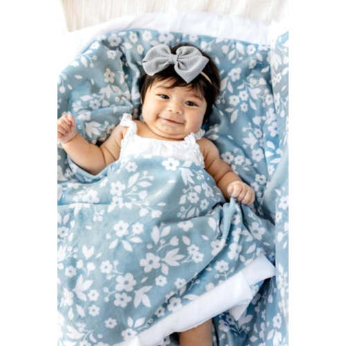 Dainty Floral Blue Plush Blanket | Minky Couture - mini size