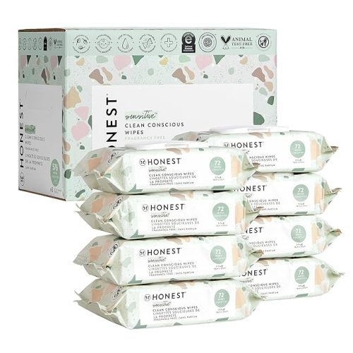 The Honest Company Clean Conscious Multi-Use Wipes Unscented Hypoallergenic Baby for Sensitive Skin 99% Water Plant-Based Compostable Geo Mood 576 Count