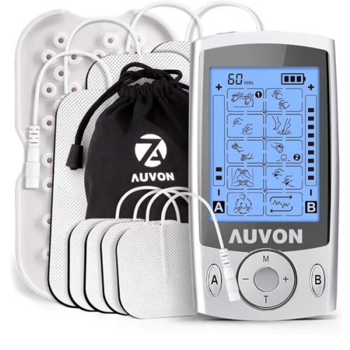 AUVON Dual Channel TENS Unit Muscle Stimulator Machine with 20 Modes, 2" and 2"x4" TENS Unit Electrode Pads