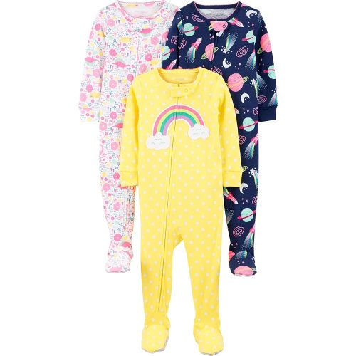 Simple Joys by Carter's Girls' 3-Pack Snug Fit Footed Cotton Pajamas