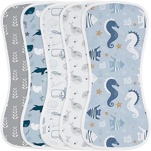 Yoofoss Baby Burp Cloths 5 Pack Burping Cloths for Babies Boys Girls Large 21''X10'' Extra Soft and Absorbent Ocean