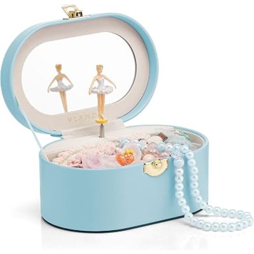 VLANDO Joyero musical para niñas, diseño ovalado con bailarina giratoria
