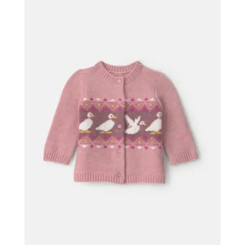 Baby Girl Duck Fair Isle Cardigan Sweater - Pink - OshKosh B'gosh | Carter's