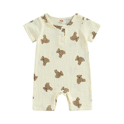 BULINGNA Newborn Infant Baby Boy Girl Summer Short Jumpsuit Short Sleeve Bear Print One Piece Romper Bodysuit Outfit