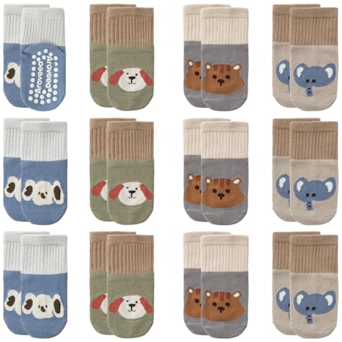 Aroveea Non Slip Grip Ankle Baby Socks 12 Pack for Toddler Boys and Girls Kids,Infant Cute Cotton Baby Socks