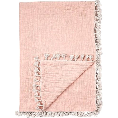 Crane Baby Muslin Swaddle Blanket, Soft Cotton Lightweight Nursery and Stroller Blanket for Baby Boys & Girls, Desert Rose, 30" x 40"