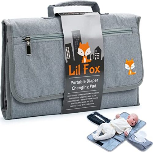 Lil Fox Portable Changing Pad - One-Hand Diaper Change Pad for Baby Diaper Bag or Changing Table. Unisex Baby Shower Gifts, Newborn Essentials