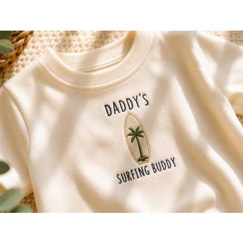 Daddy's Surfing Buddy Embroidered Romper, Surf Baby Outfit, Beach Newborn Bodysuit, Baby Gift For Surfing Dad