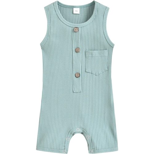 Newborn Summer Baby Boy Girl Rompers Bodysuit Jumpsuit Playsuit One Piece Outfit Clothes - A-light Green - 0-6 Months