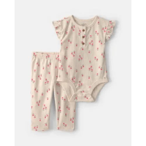 Baby Girl 2-Piece Floral Bodysuit & Pant Set - Cream | Carter's