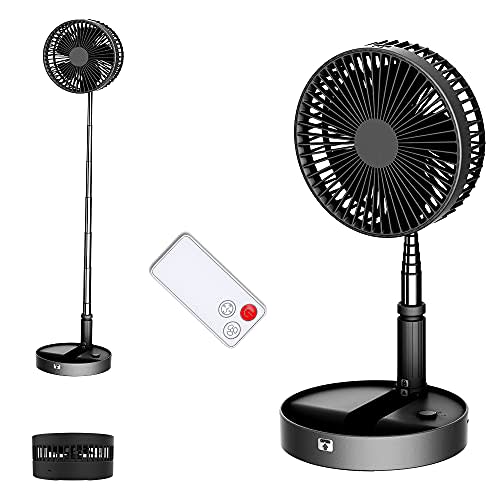 UN UNITEDTIME Portable fan, My Foldaway Travel fan with remote Control Timer, Battery Operated or USB Powered,Adjustable Height Foldable, 4 Speed Settings (Black)