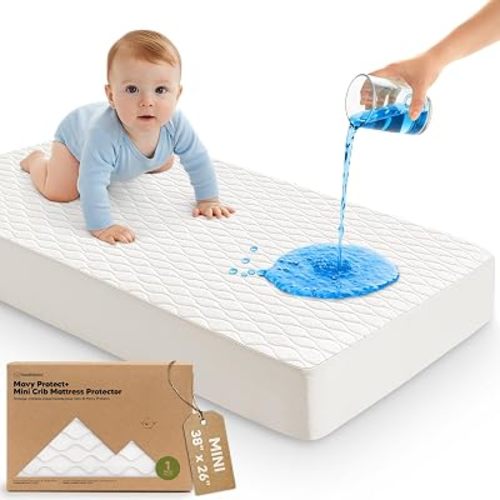1pk Waterproof Mini Crib Mattress Protector Fitted 38x26 (Soft White, Mini)