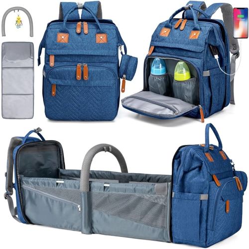 KABAQOO Diaper Bag Backpack with Detachable Changing Station, Large Capacity Baby Diaper Bags for Boys & Girls, Baby Registry Search Stuff & Shower Gifts, Newborn Essentials Must Haves, Blue
