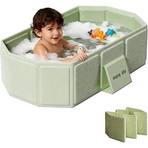 Collapsible Baby Bathtub for Infants & Toddlers, Foldable & Leak-Proof, Reinforced Durable Structure, Heat-Resistant, Easy Storage for Small Spaces, Graffiti Green