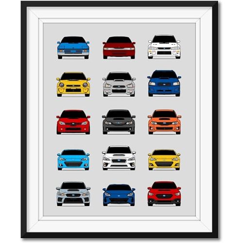 Custom Car Posters Handmade Poster compatible with Subaru Evolution Print Wall Art Décor Best of Subaru Generations - Multi, 8x10 Satin Print (Unframed) - Gift for Car Enthusiast