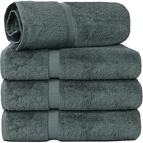 Chakir Turkish Linens | Hotel & Spa Quality 100% Cotton Luxury Turkish Towels | Soft & Absorbent (30x60 Inches Extra Large Bath Towels, Set of 4 - Dark Gray)