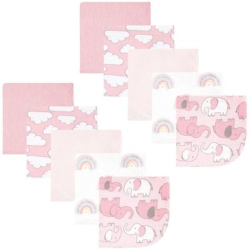 Hudson Baby Infant Girls Flannel Cotton Washcloths, Girl New Elephant 10-Pack, One Size