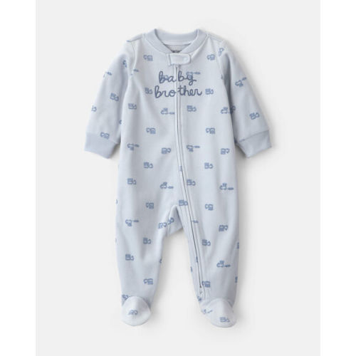 Baby Boy 'Baby Brother' Fleece 2-Way Zip Sleep & Play Pajamas - Blue | Carter's