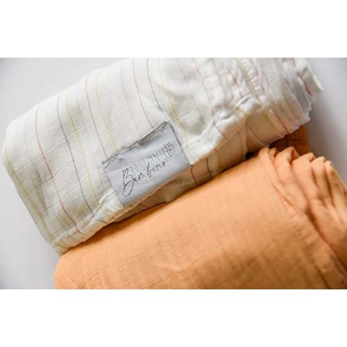 Baby Swaddle Blanket - 2 Pack | Retro Stripes + Boho Golden Set | Muslin Cotton Blend | Newborn Essentials | Boys & Girls | Hospital Receiving Blanket | Vintage Baby