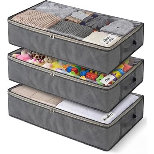 NeatNestly SmartCube Under Bed Storage Bags - 3 Pack Large 39" x 18" x 6" Gray Containers with Reinforced Handles, Foldable Underbed Storage Organizer for Clothing, Blankets & Shoes